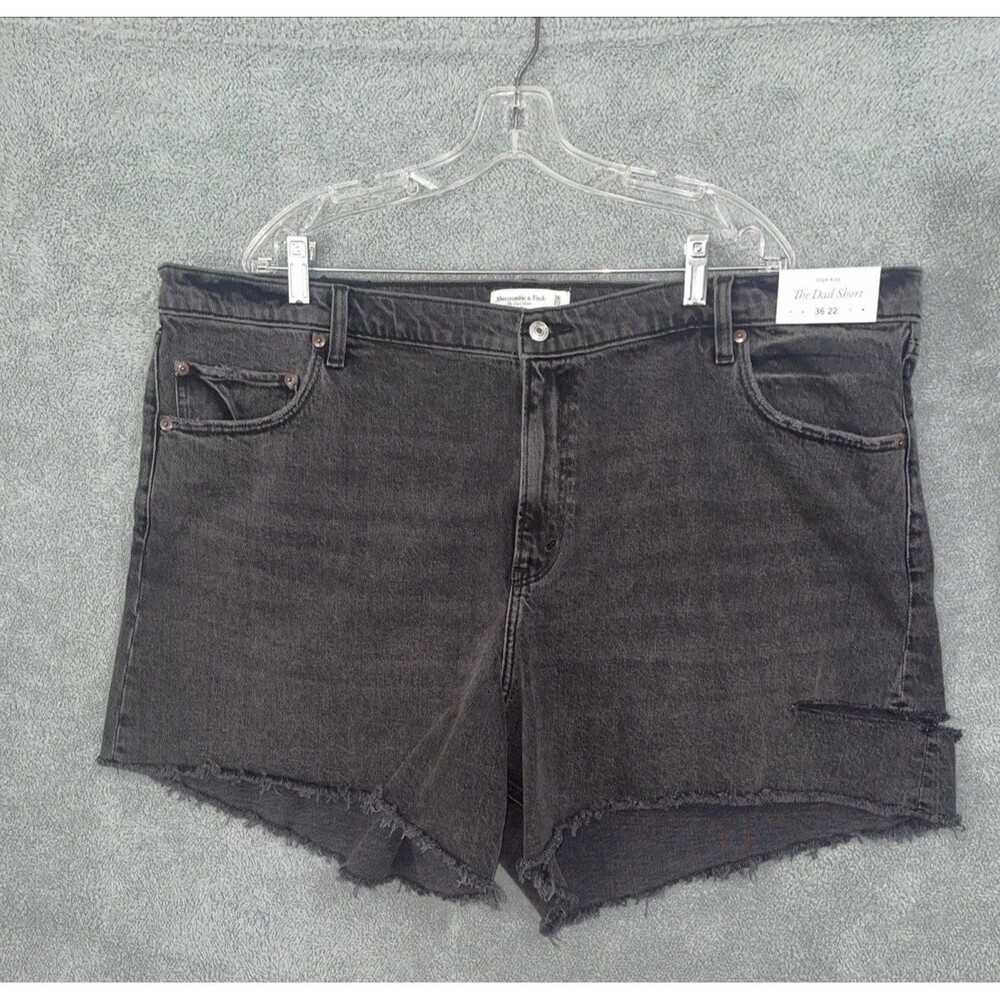 Abercrombie & Fitch Shorts Womens 22 Black High Rise Dad Denim Cutoff Distressed